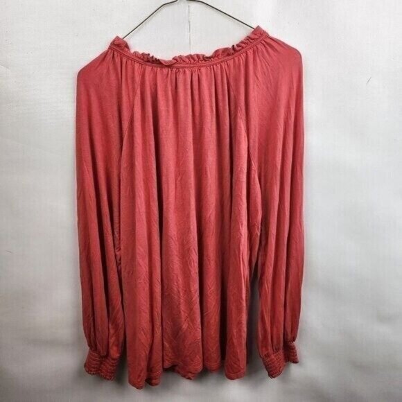 CABLE & Gauge Womens BOHO Top Size 1X Orange Lace Accent Balloon Sleeve Peasant - Picture 8 of 8